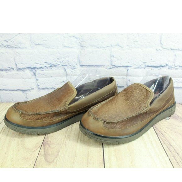 LL Bean All Week Brown Leather Shearling Lined Moccasin Slippers Size 11 M - Picture 2 of 9